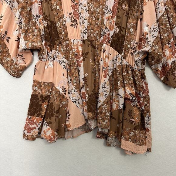 Andree By Unit Babydoll Top Womens 3X Floral Patchwork Cottage Boho Country - Picture 6 of 12